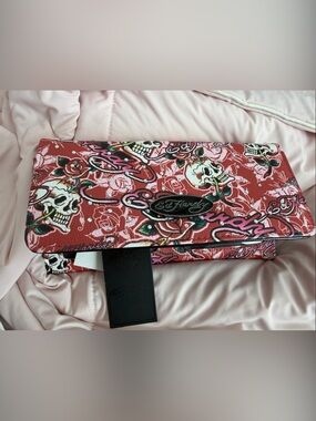 Ed Hardy Red Skull & Rose Foldover Clutch